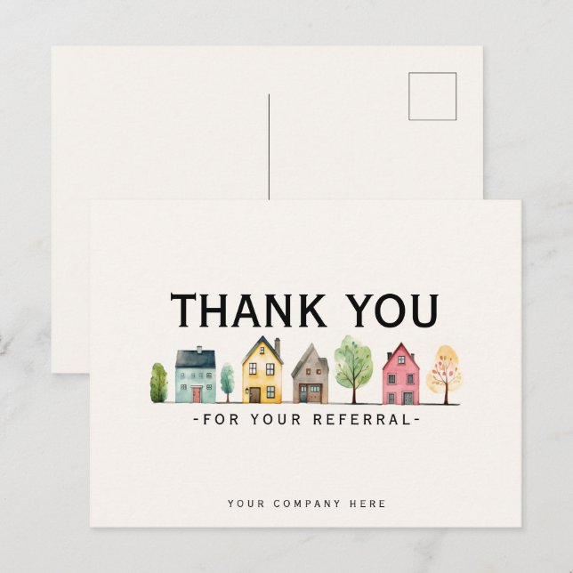 Carte Postale Remerciement pour le marketing immobilier de recom (Devant / Derrière)