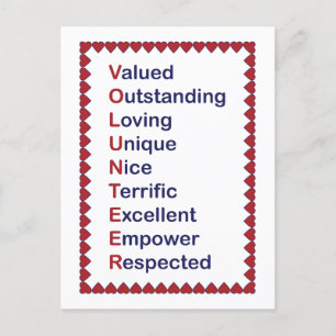 Carte Postale Remerciement pour les bénévoles cœurs rouges blanc