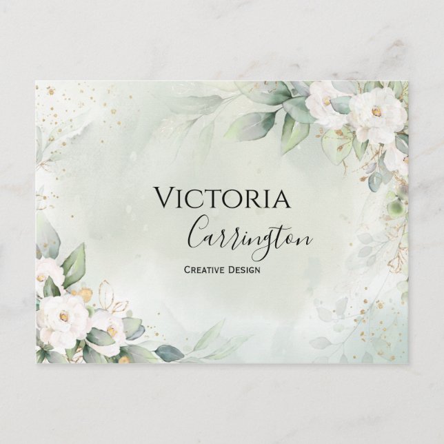 Carte Postale Remerciement professionnel élégant floral or vert (Devant)