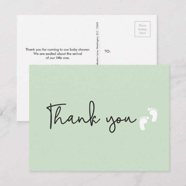 Carte Postale Remerciement simple et minimaliste pour une Baby s (Devant / Derrière)
