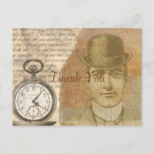 Carte Postale Remerciement Steampunk Vintage Gentleman Victorien