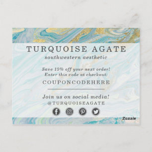 Carte Postale Remerciement Turquoise Or Agate Pierre Géode Coupo