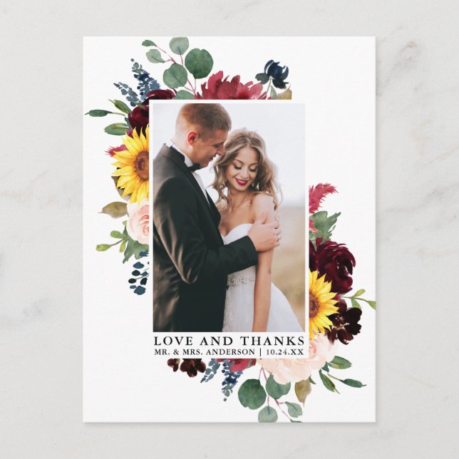 Carte Postale Remerciements d'amour floraux mixtes à l'aquarelle (Devant)