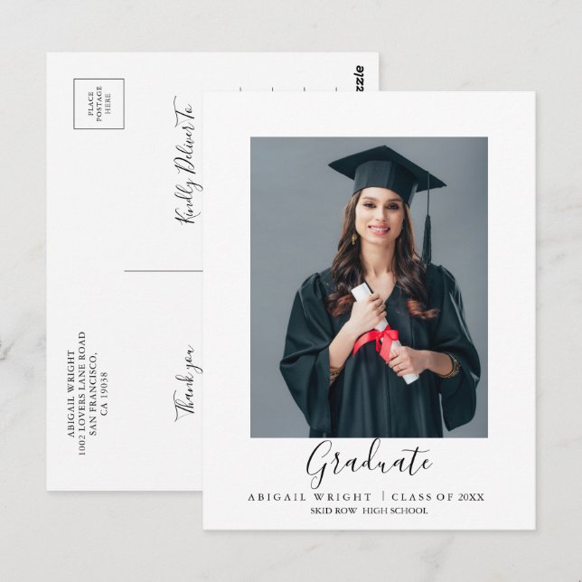 Carte Postale Remerciements de fin d'études avec photo simple (Devant / Derrière)