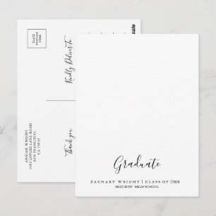 Carte Postale Remerciements de fin d'études minimalistes simples