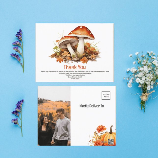 Carte Postale Remerciements de mariage champêtre à l'automne ave (Créateur téléchargé)