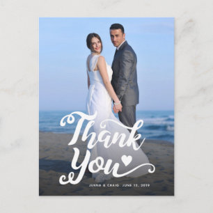 Carte Postale Remerciements de mariage   Écriture blanche sur ph