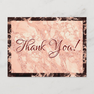 Carte Postale Remerciements de mariage, Marbre Noir et Or Rose,