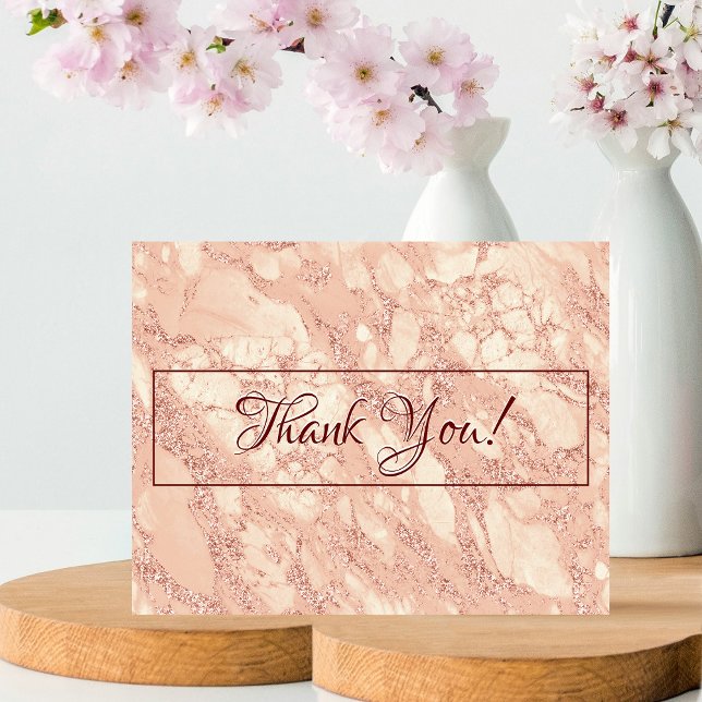 Carte Postale Remerciements de mariage, Marbre Rose Gold, Messag (Créateur téléchargé)