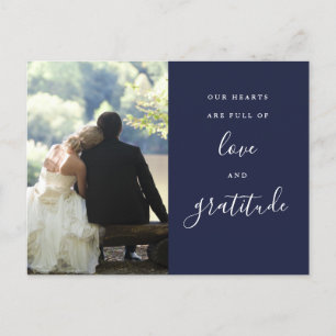 Carte Postale Remerciements de mariage photo écriture bleu marin
