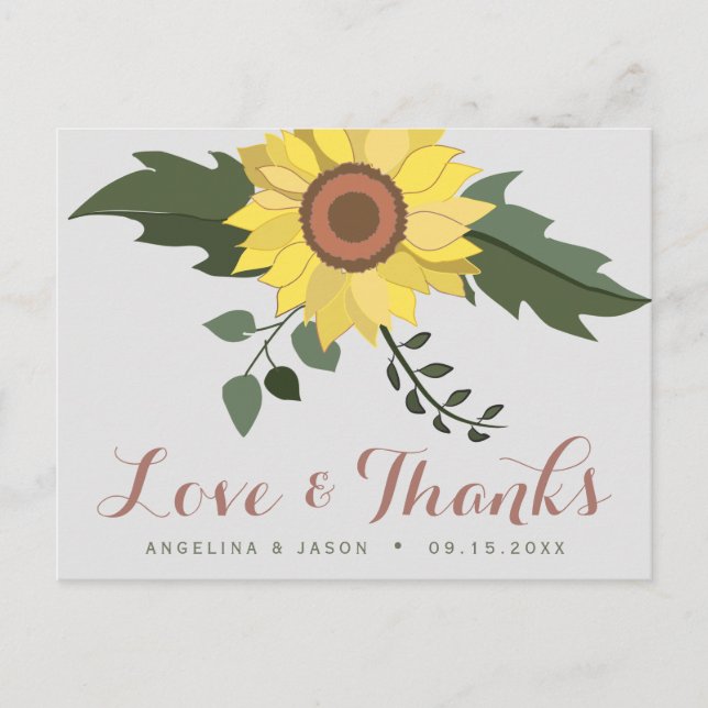 Carte Postale Remerciements de mariage Tournesol (Devant)
