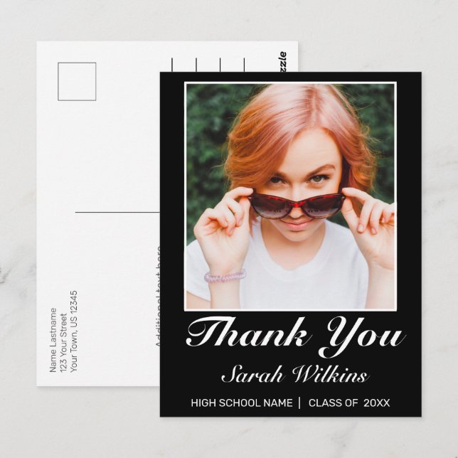 Carte Postale Remerciements de photo de remise de diplôme minima (Devant / Derrière)