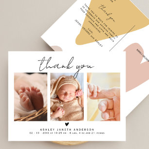 Carte Postale Remerciements Écriture Moderne 3 Photos Baby Showe