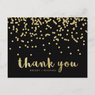 Carte Postale Remerciements   Faux Gold Confetti en noir