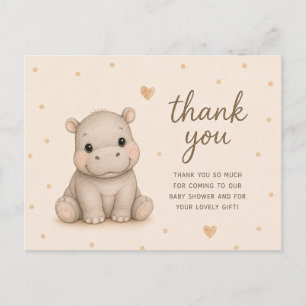 Carte Postale Remerciements pour Baby Shower de Bébé Hippopotame