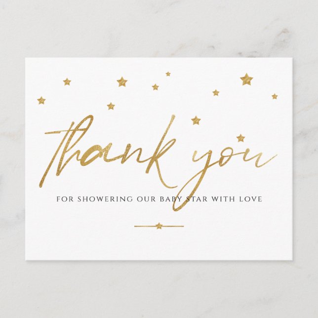 Carte Postale Remerciements pour Baby Shower Gold Stars (Devant)