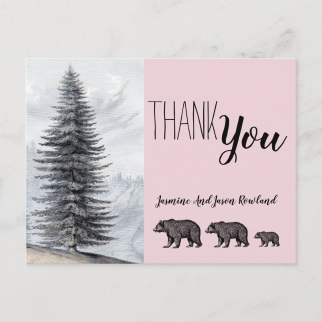 Carte Postale Remerciements pour Baby Shower Ours Forêt Rustique (Devant)