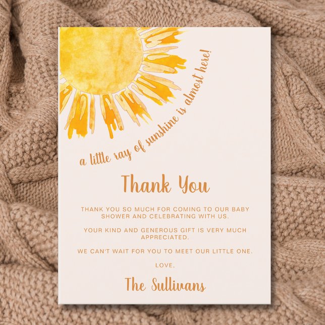 Carte Postale Remerciements pour Baby Shower sous le thème Sunsh (Créateur téléchargé)