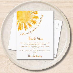 Carte Postale Remerciements pour Baby Shower Sunshine