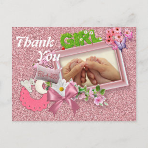 Carte Postale Remerciements pour la Baby Shower Fille