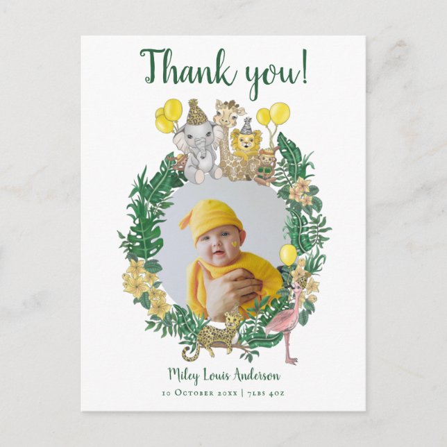 Carte Postale Remerciements pour la Baby Shower sur le thème des (Devant)
