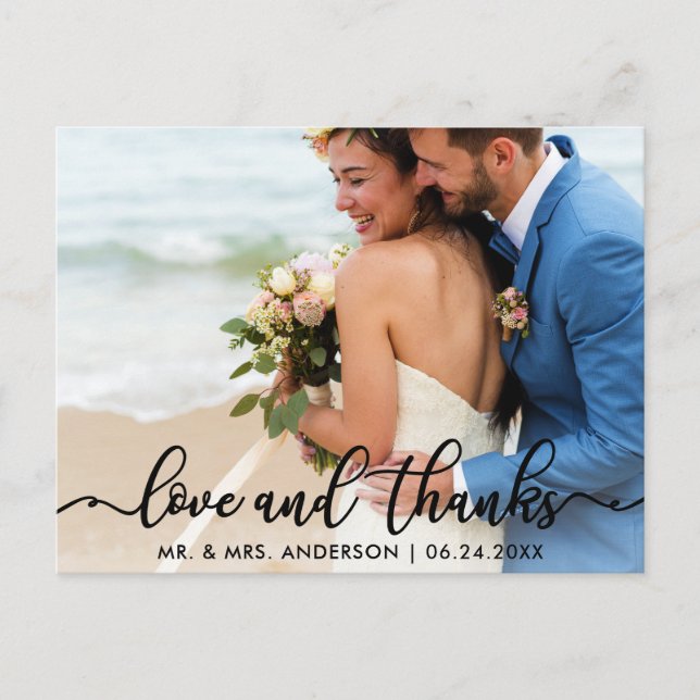 Carte Postale Remerciements pour mariage | Photo Love and Thanks (Devant)