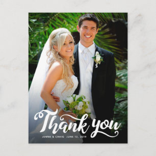 Carte Postale Remerciements pour mariage   Script blanc sur phot