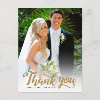 Carte Postale Remerciements pour mariage | Script Gold sur photo