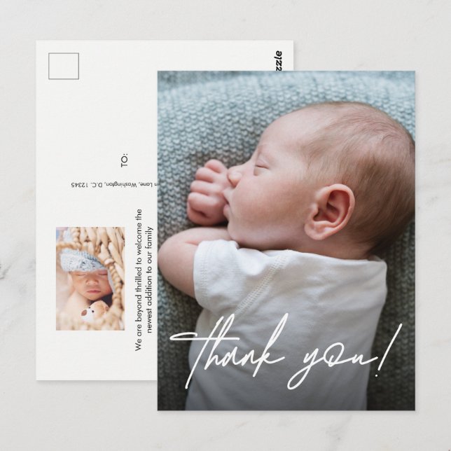 Carte Postale Remerciements pour un bébé garçon moderne avec pho (Devant / Derrière)
