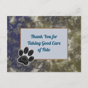 Carte Postale Remerciements Promeneur de Chien Or Bleu Abstrait 