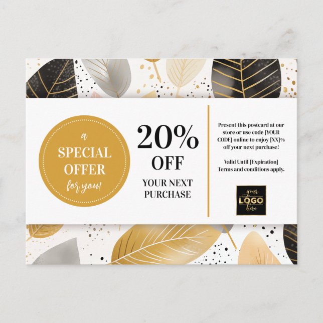 Carte Postale Remise Coupon Abstrait feuille moderne (Devant)