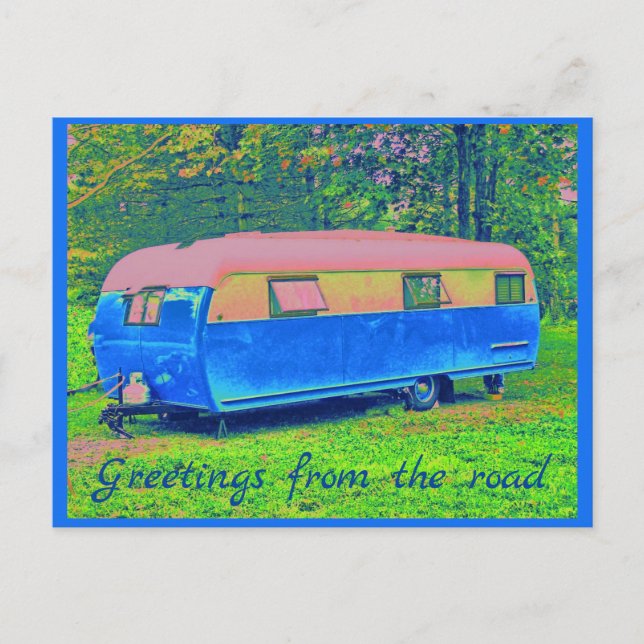 Carte Postale Remorque de camping sauvage et joyeux (Devant)