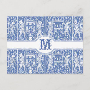 Carte Postale Renaissance médiévale Elégant Bleu et Blanc