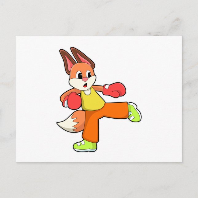 Carte Postale Renard à l'art martial Boxe avec gants de boxe (Devant)