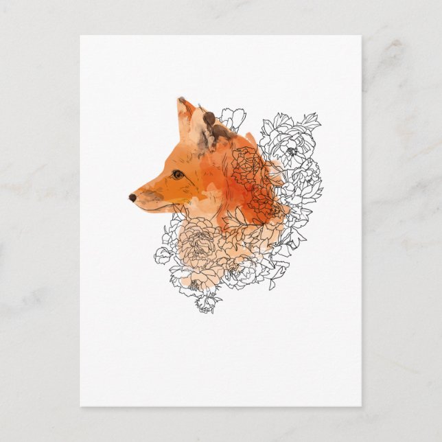 Carte Postale Renard aquarelle dans les fleurs (Devant)