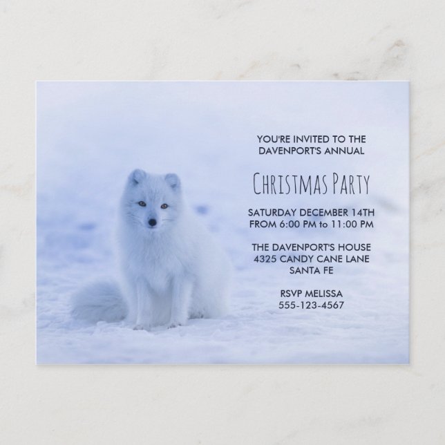 Carte Postale Renard arctique mignon à la fête de Noël de neige (Devant)