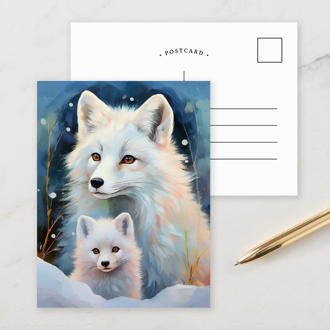 Carte Postale Renard Arctique Moderne D'hiver Art (Créateur téléchargé)