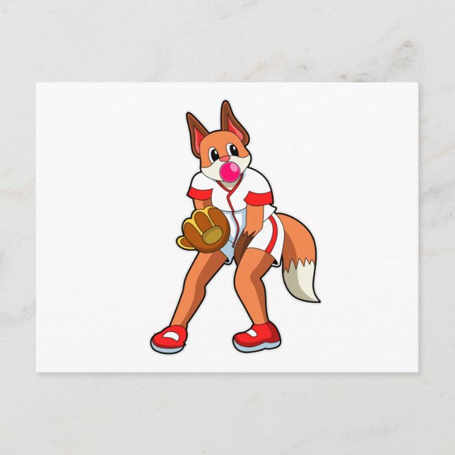Carte Postale Renard au baseball avec gant de baseball (Devant)