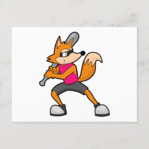 Carte Postale Renard au baseball avec une batte de baseball
