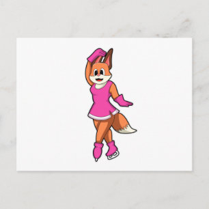 Carte Postale Renard au patinage sur glace avec des patins à gla