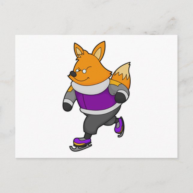 Carte Postale Renard au patinage sur glace avec patins sur glace (Devant)