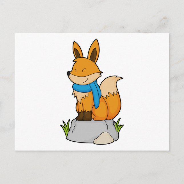 Carte Postale Renard avec Écharpe sur Rocher (Devant)