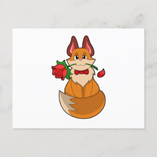 Carte Postale Renard avec fleur Rose