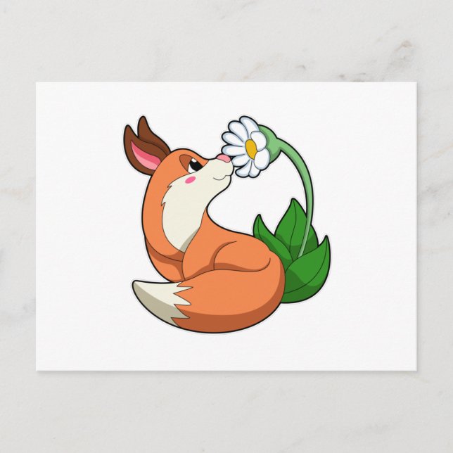 Carte Postale Renard avec fleurs blanches (Devant)