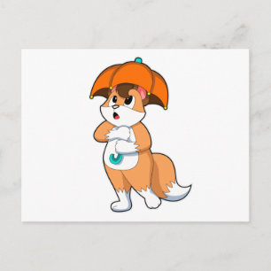 Carte Postale Renard avec parapluie