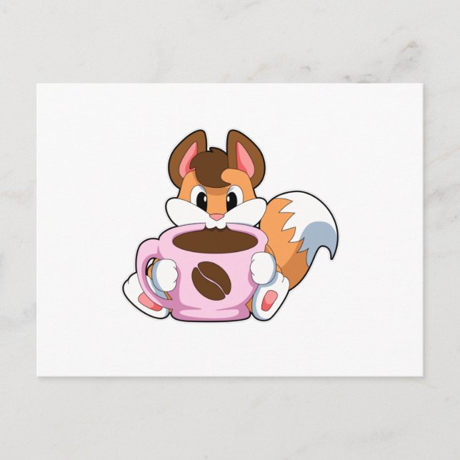 Carte Postale Renard avec une tasse de café (Devant)