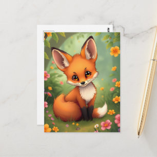 Carte Postale Renard brun mignon dans la forêt