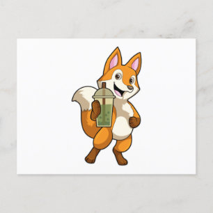 Carte Postale Renard buvant du bubble tea