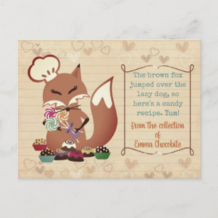 Carte Postale Renard chef confiserie confections livre de cuisin