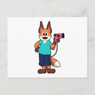 Carte Postale Renard comme coiffeur avec sèche-cheveux